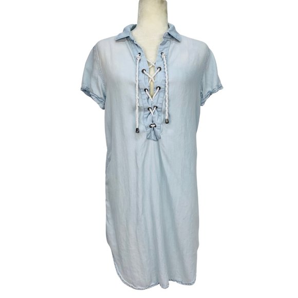 Rails Chambray Blue Dress Lace Up Tassels Bohemian Casual Size XS - Picture 1 of 14